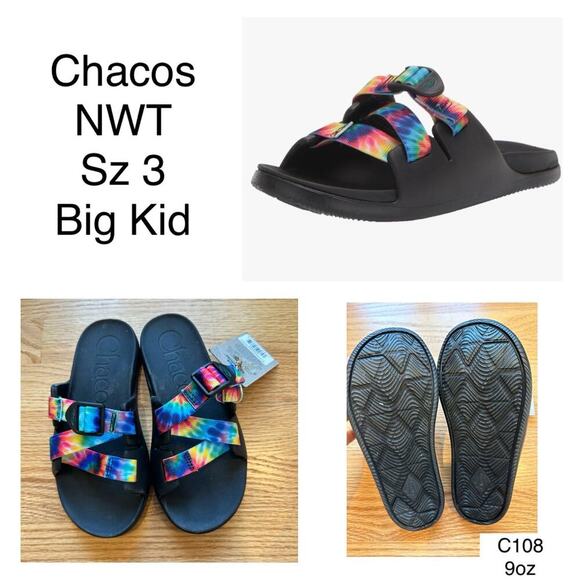 NEW Chacos Chillos Big Kids Dark Tie Dye Slide Sandals, Sz 3, Unisex (C108) - Picture 2 of 6
